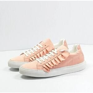 JOSHUA SANDERS Women's Ruffle Satin Sneakers Size 35 Pink Barbie Lace Up